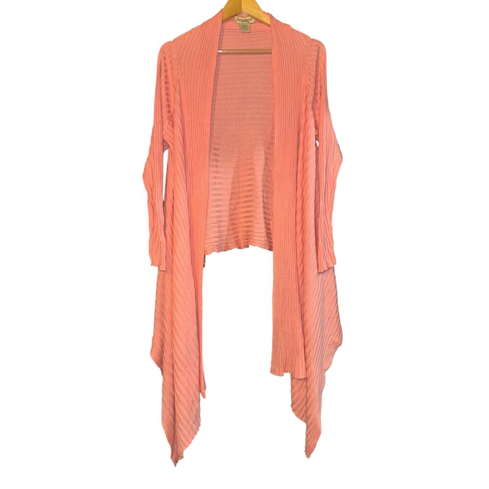 Travel Smith Waterfall Open Cardigan Women's Large Ribbed Peach Duster Lagenlook